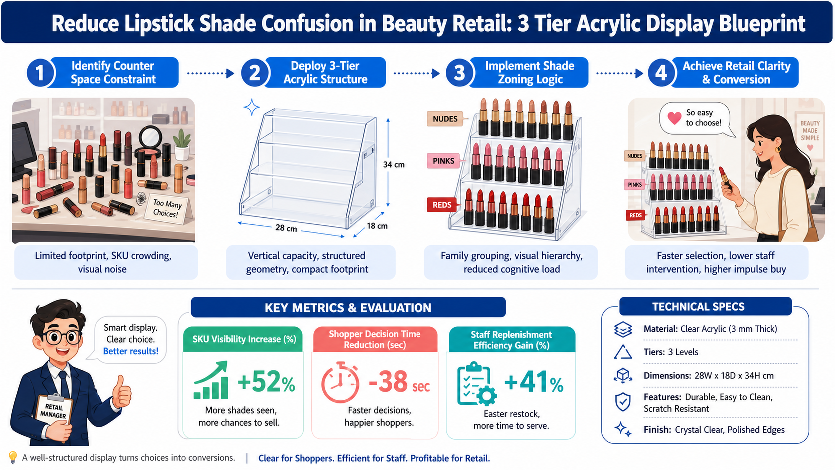 Reduce Lipstick Shade Confusion in Beauty Retail: 3 Tier Acrylic Display Blueprint